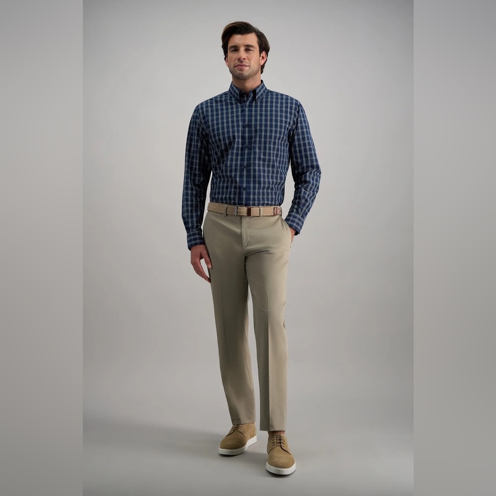Haggar Clothing 17” WAIST Men's Classic Pants, Tan, Size 34.